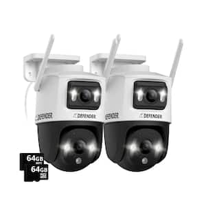 Dual Lens Plug-In Cameras 3K HD Smart AI PTZ Security Camera with Wi-Fi 6, and Color Night Vision 2 Pack 64 GB