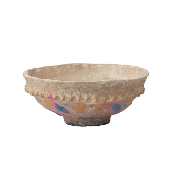 Storied Home Decorative Hand Painted Vintage Reproduction Paper Mache Bowl, Multicolor