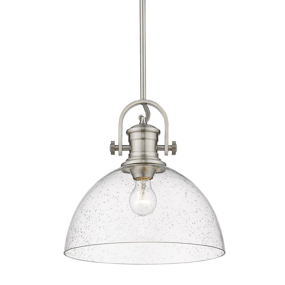 Transitional Pewter 13.5'' Bowl Pendant with Opal Glass Shade