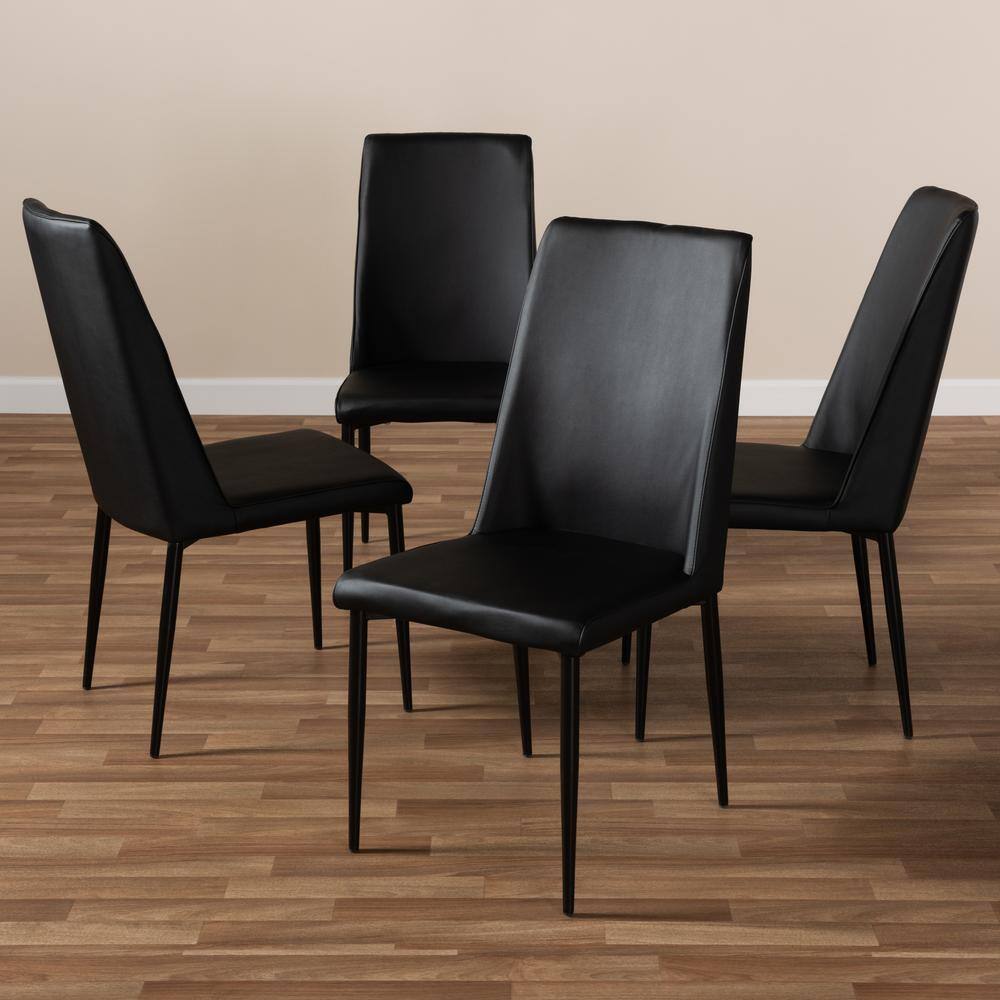 Set of 4 Contemporary Black Faux Leather Upholstered Parsons Chairs