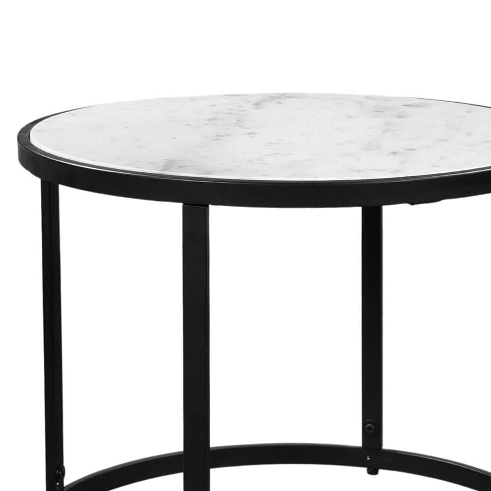 23 in. Black and White Round Marble Side End Table with Convenient Floor Levelers - thumbnail 3