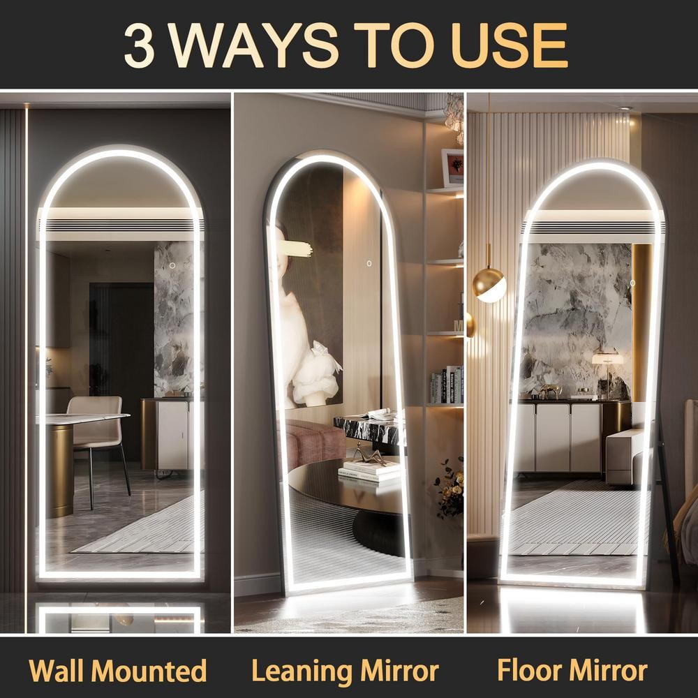 Oversized Black Metal Arch LED Full-Length Standing Mirror