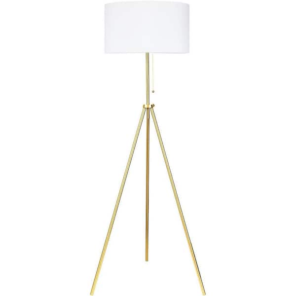 O'Bright 59 in. Gold Tripod Floor Lamp 100% Metal Body with Linen Round Shade E26 Socket