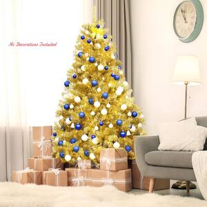 7.5 ft. Gold Unlit Full PVC Tinsel Hinged Artificial Christmas Tree with Solid Metal Stand