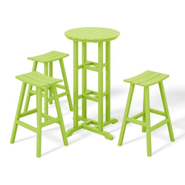 WESTIN OUTDOOR Laguna 4-Piece HDPE Weather Resistant Outdoor Patio Bar Height Bistro Set with Saddle Seat Barstools, Lime