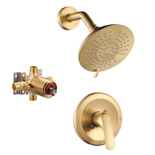 Single Handle 5-Spray Patterns Round Shower Faucet 1.8 GPM Without Spout in Gold (Valve Included)