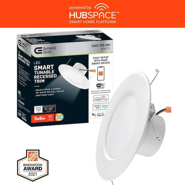 Commercial Electric 5 in/6 in. SMART Integrated LED Recessed Light Trim Wireless Powered by Hubspace Adjustable CCT New Construction Remodel