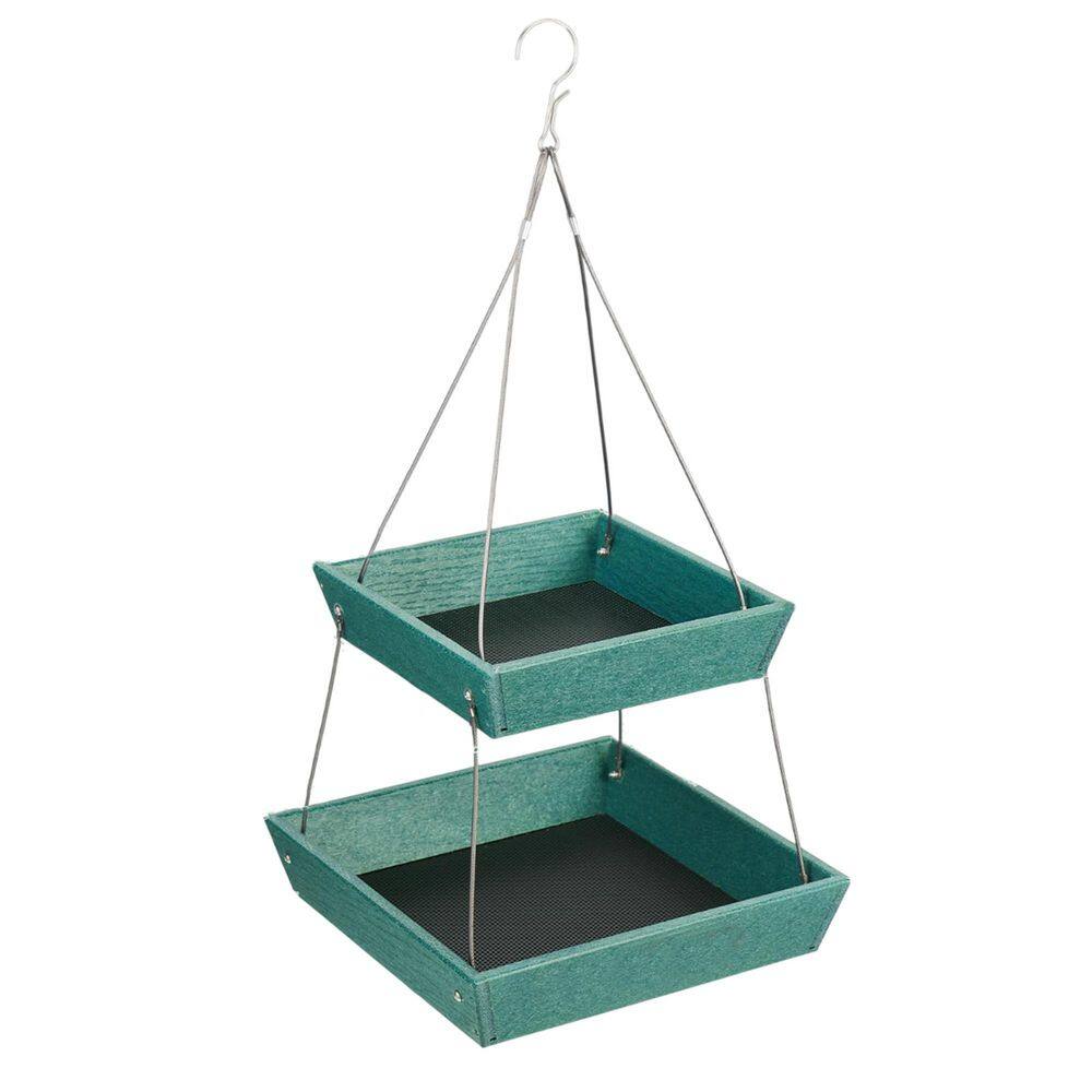 Green Hanging Weather Resistant Dual Tray Platform Bird Feeder for Cardinals Blue Jays 5 lbs with 2 Perches 2 Ports price history on PriceWatchPro