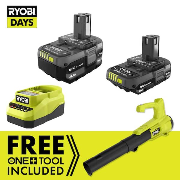 ONE+ 18V Lithium-Ion Starter Kit with 2.0 Ah Battery, 4.0 Ah Battery, Charger and FREE ONE+ 250 CFM Cordless Leaf Blower