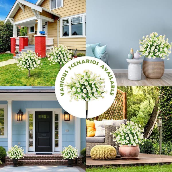 24 in. Artificial Morning Glory Topiary Tree Set UV Resistant Faux