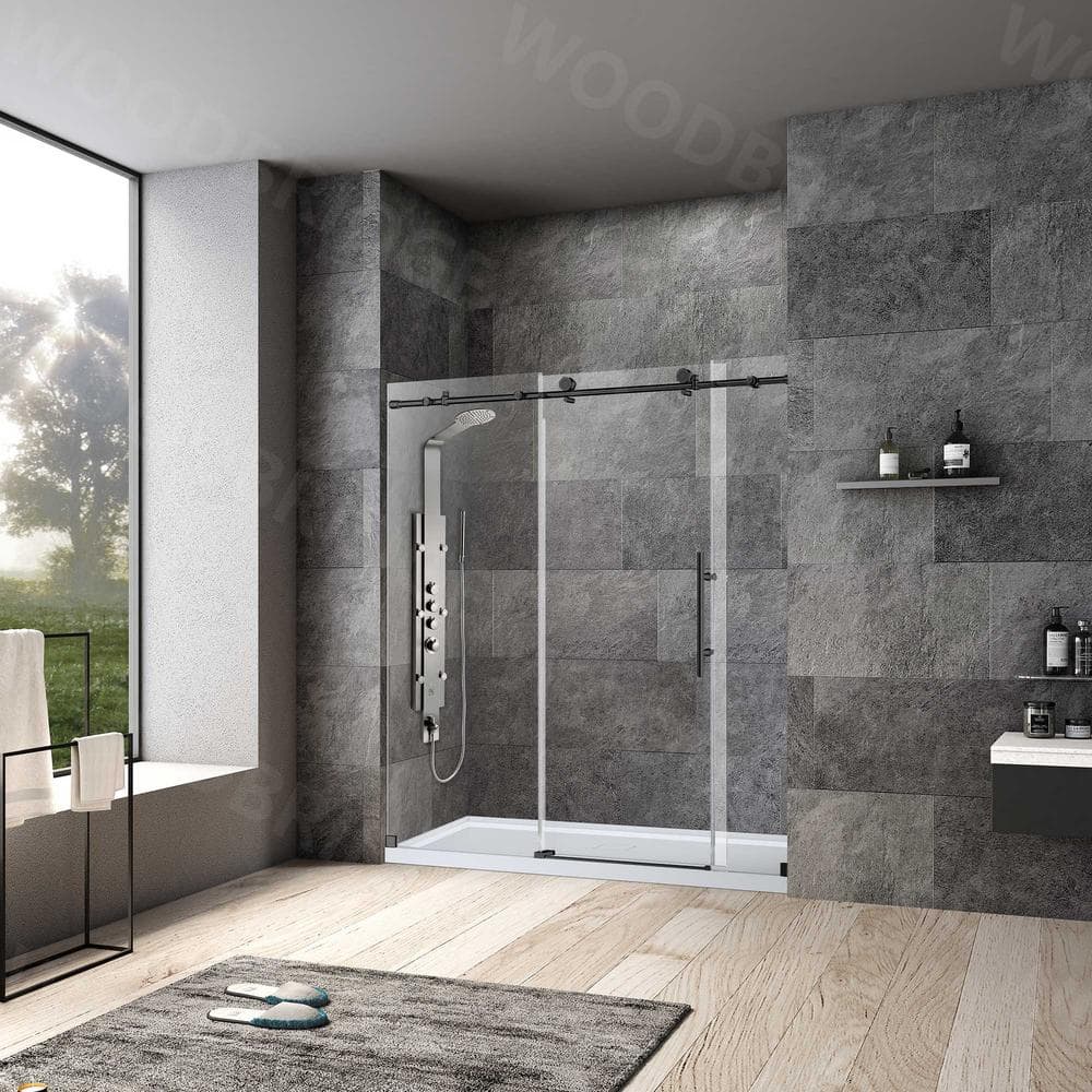 72" Matte Black Frameless Sliding Shower Door with Clear Tempered Glass