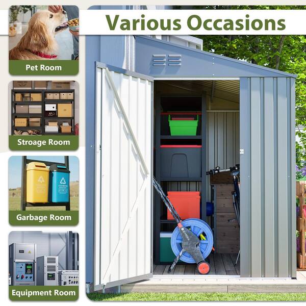 4 ft. W x 7 ft. D Olive Gray Heavy-Duty Metal Lean-To Shed for