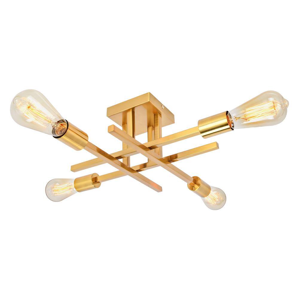 18.11 in. 4-Light Gold Modern Sputnik Semi- Flush Mount Ceiling Lights with