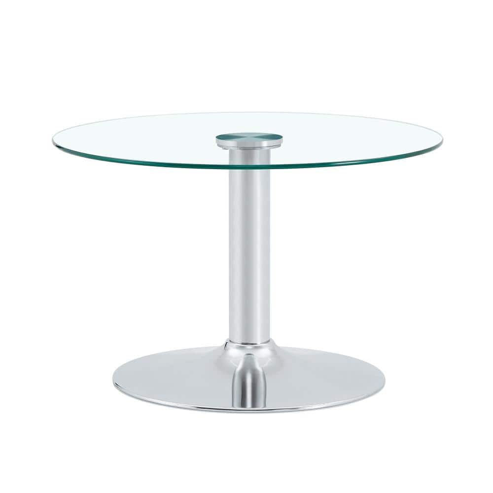 27.5 in. Silver Round Tempered Glass Coffee Table with Sturdy Metal Base and Space-Saving Design price history on PriceWatchPro