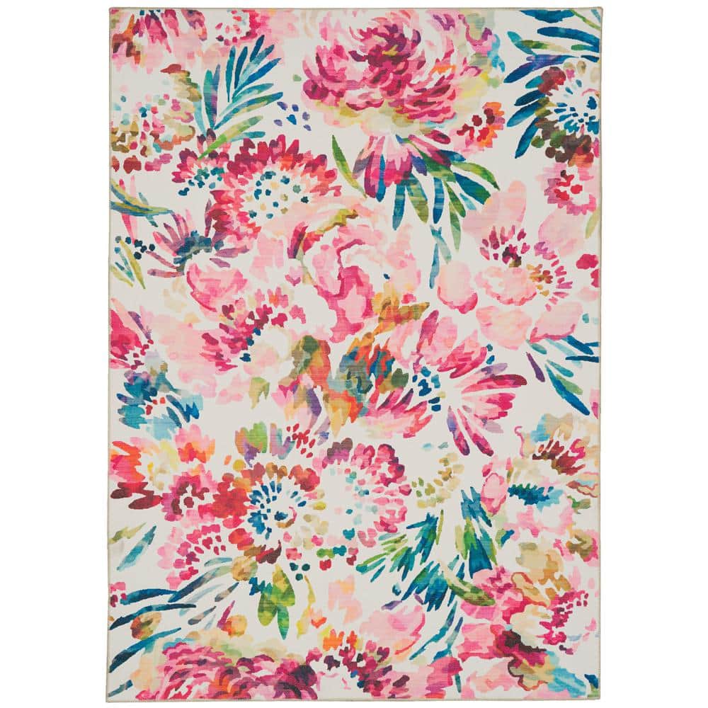 Washable Janelle Raspberry/Ivory 2 ft. x 3 ft. Rectangle Abstract Area Rug