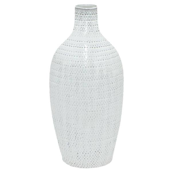 THREE HANDS Glazed White Ceramic Decorative Vase