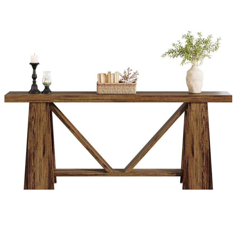 Turrella 71 in. Rustic Brown Rectangle Wood Console Table Entryway Table Narrow Sofa Console Behind Couch with Storage