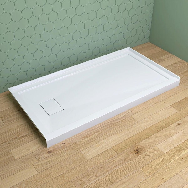 60 in. x 32 in. Single Threshold Acrylic Shower Base Alcove Floor Shower Pan Base with Left Drain in White and Cover