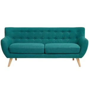 Remark 74 in. Teal Polyester 3-Seater Tuxedo Sofa with Square Arms