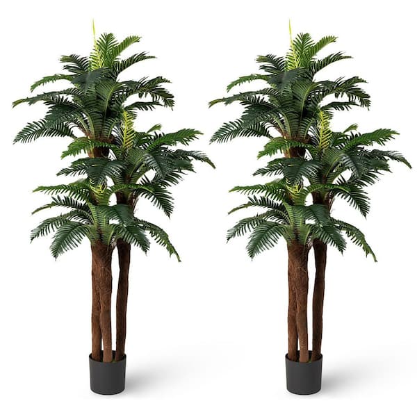 2-Pack Artificial Palm Tree 6.3 ft. Tall Fake Tropical Plant w/ 3 Real Barks