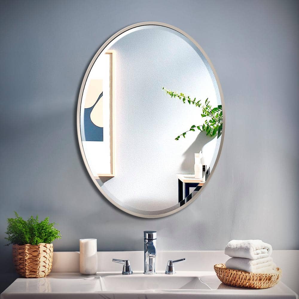 Elegant Satin Nickel Full-Length 33"x25" Rectangular Vanity Mirror