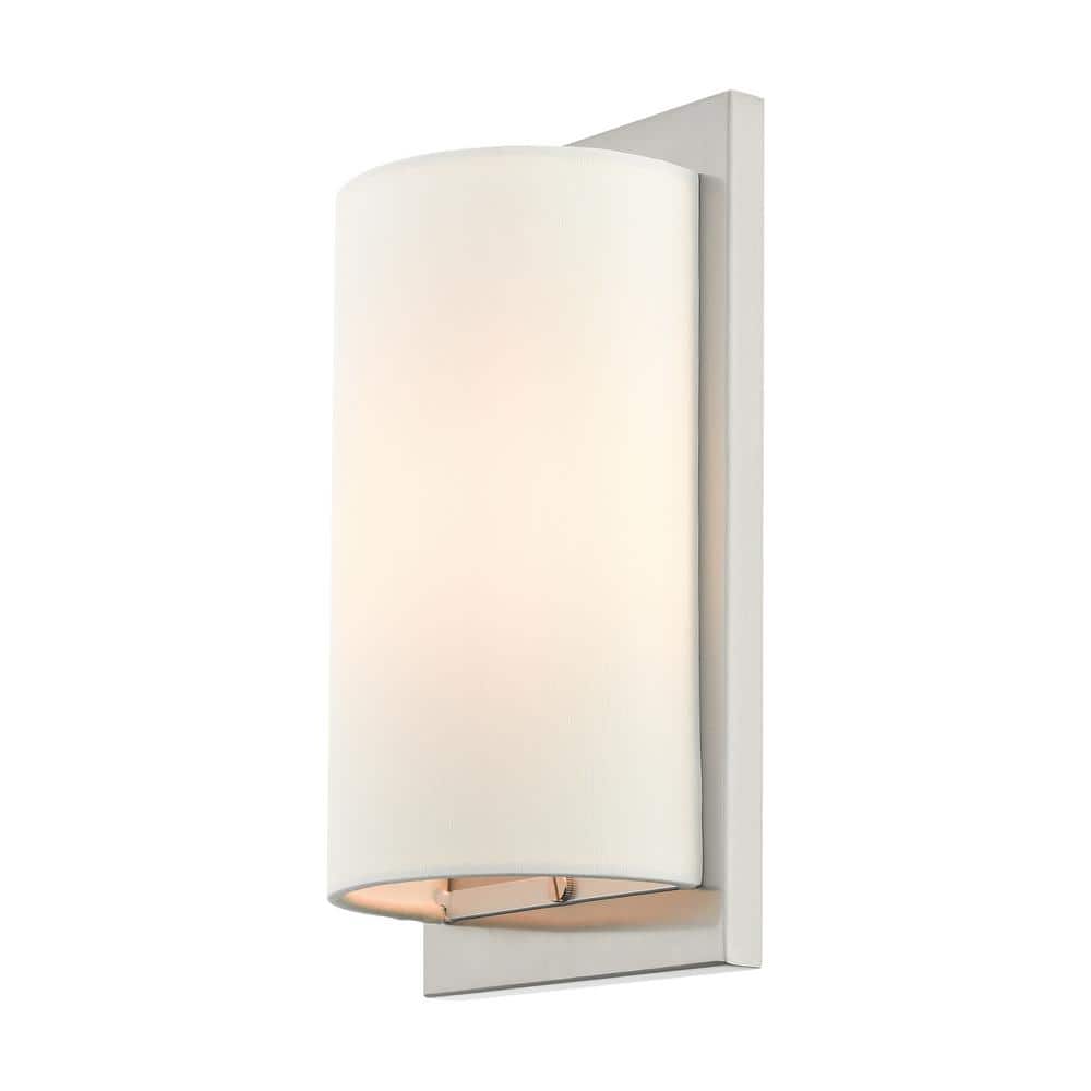 Brushed Nickel Wall Sconce with Off-White Fabric Shade