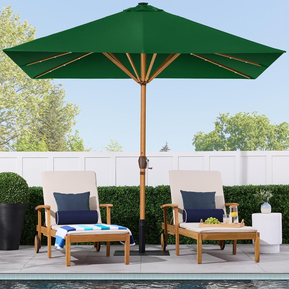 9ft Green Solar LED Lighted Market Patio Umbrella with Metal Pole