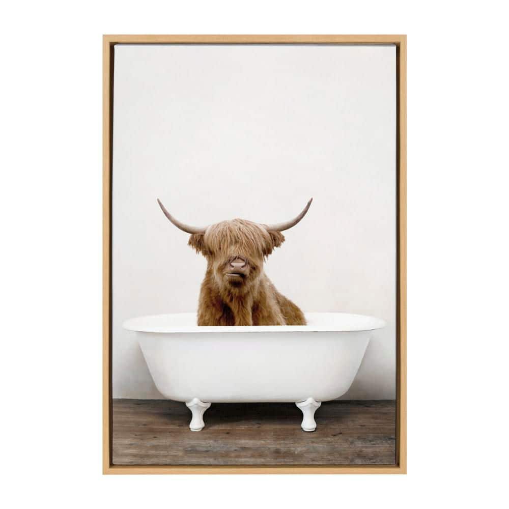 Highland Cow in Tub Framed Canvas Wall Art, 23 x 33