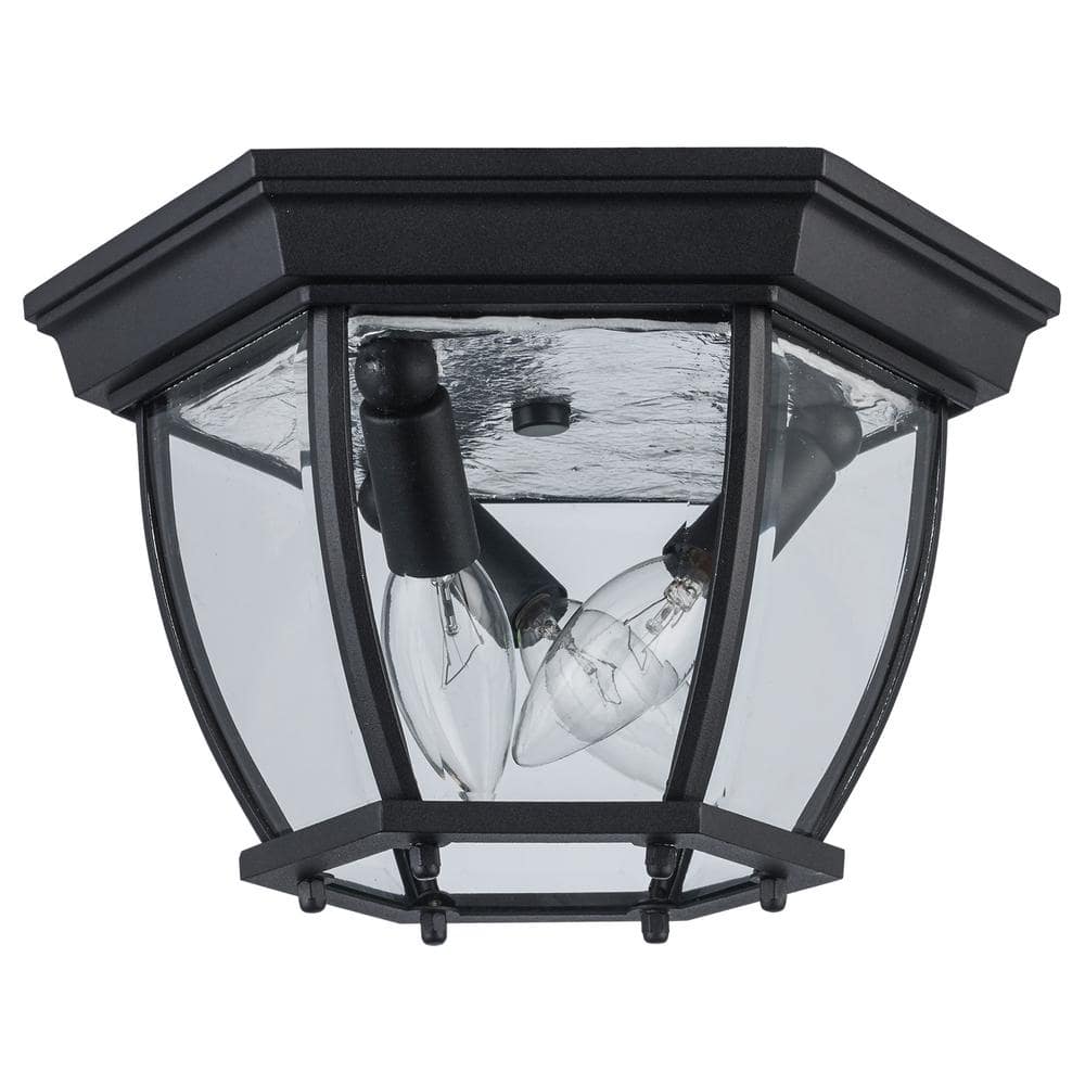 Angelus 11" Black Glass Indoor/Outdoor Flushmount Lantern