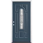 36 in. x 80 in. Providence Center Arch Night Tide Right-Hand Inswing Painted Steel Prehung Front Door with Brickmold