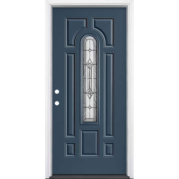 Masonite 36 in. x 80 in. Providence Center Arch Night Tide Right-Hand Inswing Painted Steel Prehung Front Door with Brickmold