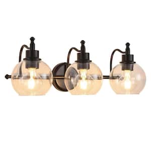 22 in. W 3-Light Vanity Light with Clear Glass Lampshade(Black), E26, No Bulbs