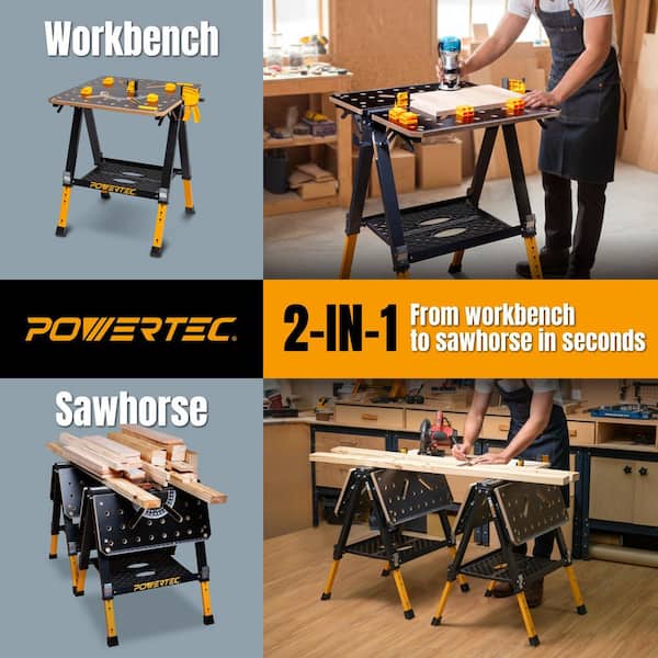 POWERTEC 36 in.H x 27.6 in.W, 2-in-1 Folding Work Table and