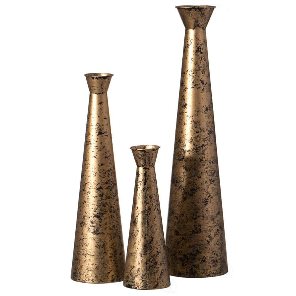 Gold Weathered Metal Decorative Floor Vase Set of 3
