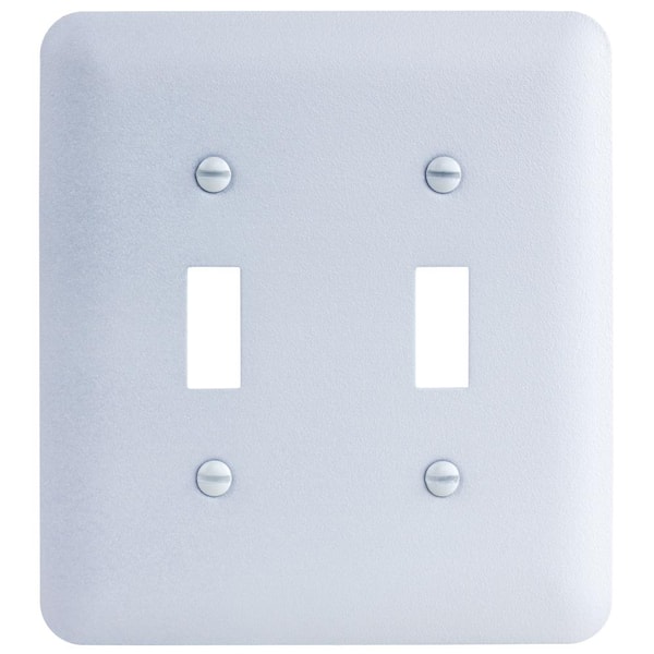 Commercial Electric 2-Gang Toggle/Toggle Midway/Maxi Sized Metal Wall Plate, White (Textured/Paintable Finish)