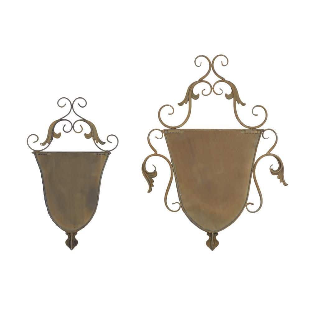 Antique Copper Scrollwork Iron Wall Planters Set of 2