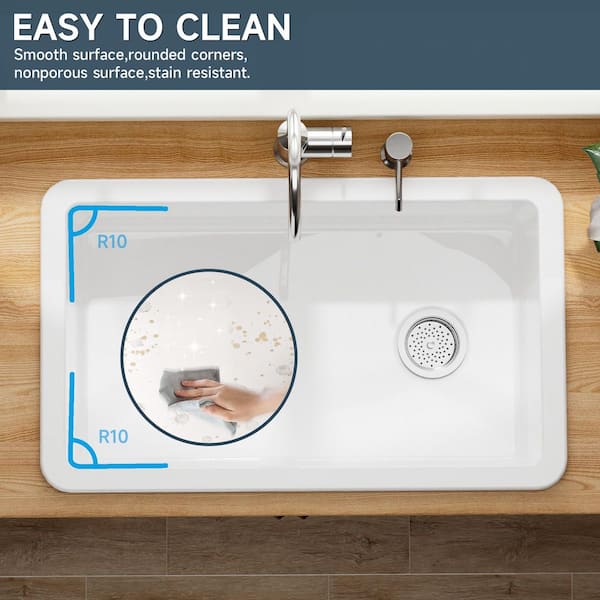 Kuomih 32 in. Rectangle Kitchen Sink Drop-In/Undermount White