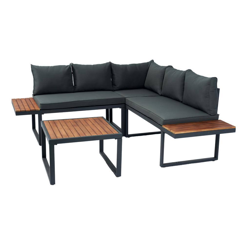 4-Piece Wicker Outdoor L-Shaped 5-Seater Sectional Sofa Patio Conversation Sets with Side Table and Dark Grey Cushions price history on PriceWatchPro