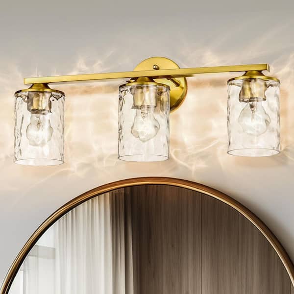 21 in. 3-Light Gold Modern Vanity Light with Hammered Clear Glass Shades