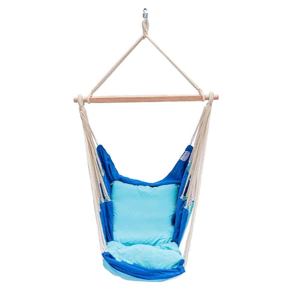 Sol Living Sereno 6.5 ft. Portable Single Polyester Hammock in Dark Blue with Light Blue Cushion