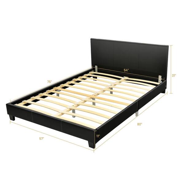 Full Upholstered Platform Bed Frame, Black Full Size Wood Bed Frame With Headboard