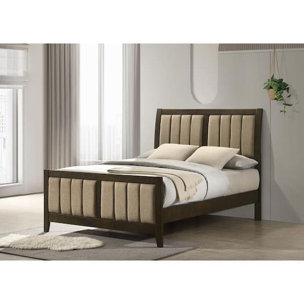 Wilkes Dark Cocoa and Brown Wood Frame Full Panel Bed with Vertical Channel Tufting Upholstered