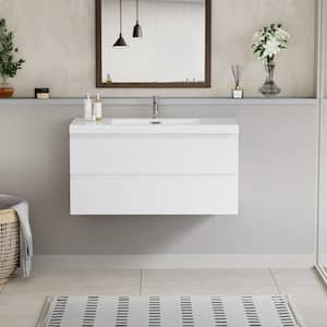 41.93 in. W x 19.69 in. D x 22.44 in. H Single Sink Wall Mounted Bath Vanity in White with White Culture Marble Top