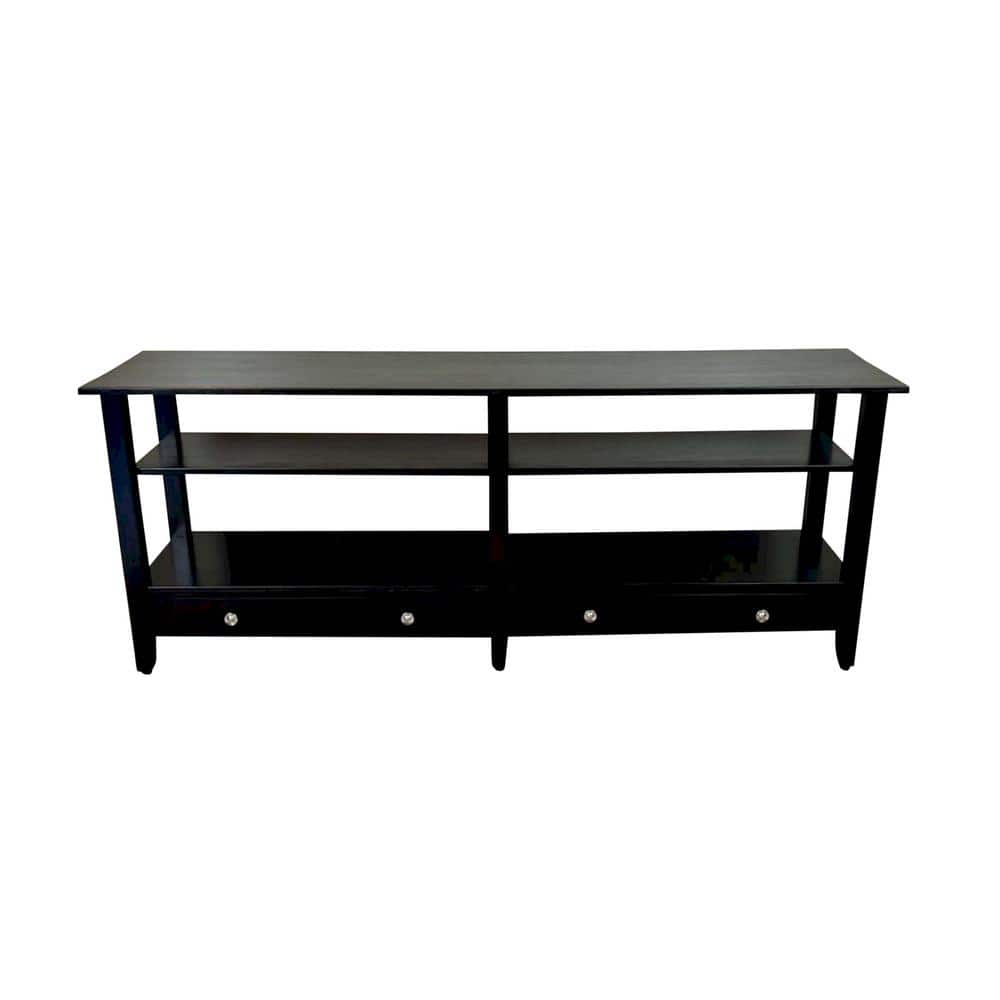 Acacia Wood Black Finish TV Stand Fits up to 75 in. TV with Shelf and Drawe