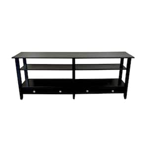 Acacia Wood Black Finish TV Stand Fits up to 75 in. TV with Shelf and Drawers
