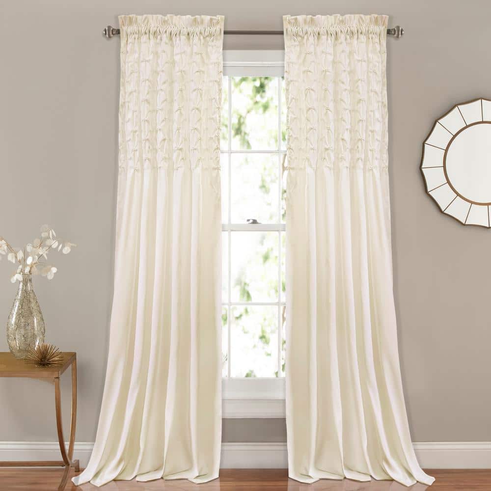 Lush Decor Ivory Solid Rod Pocket Room Darkening Curtain - 54 in. W x 84 in. L (Set of 2 ...