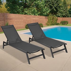 2-Piece Aluminum Outdoor Chaise Lounge in Black