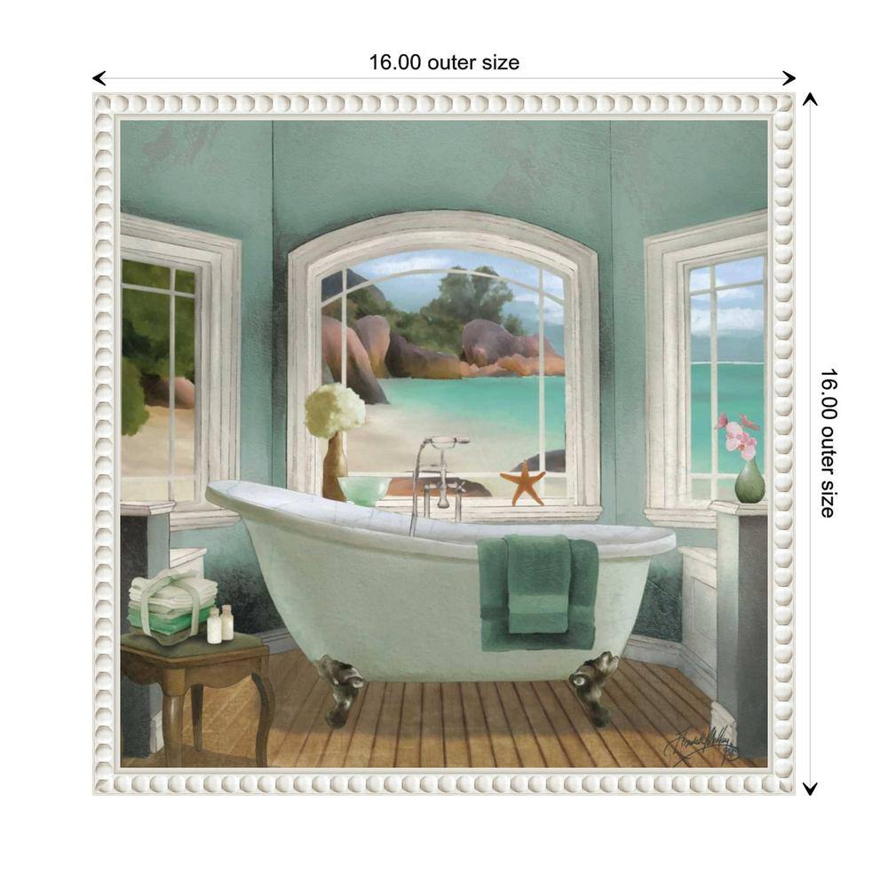 Oceanview Bath II White Framed Canvas Wall Art