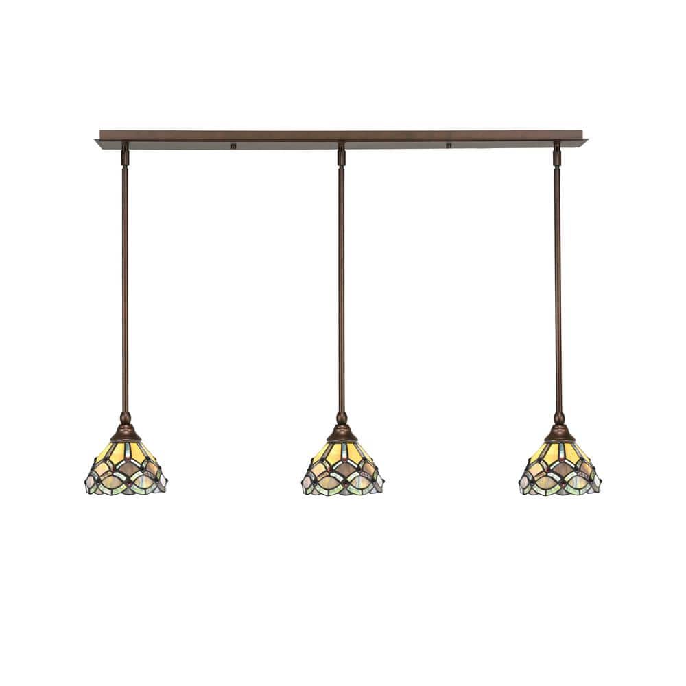 Livingston 100-Watt 3-Light Bronze Shaded Pendant Light with 7 in. Grand Me