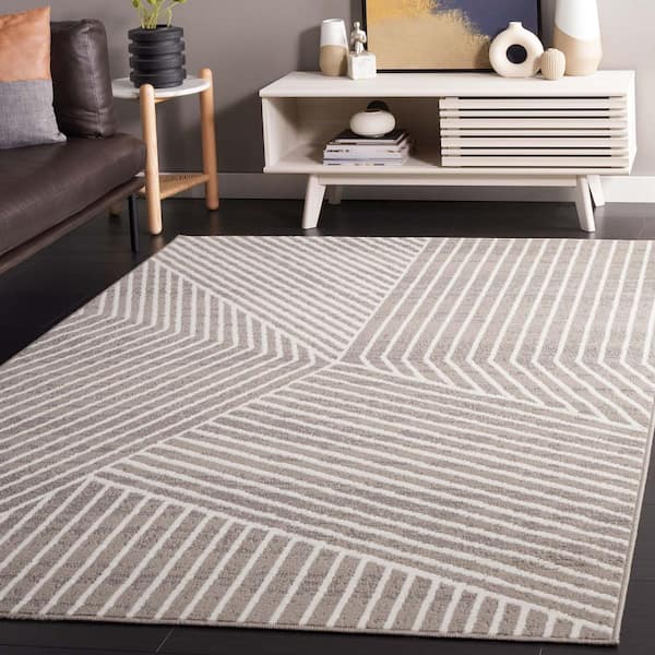 Pyramid 9 ft. x 12 ft. Gray/Ivory Geometric Striped Area Rug